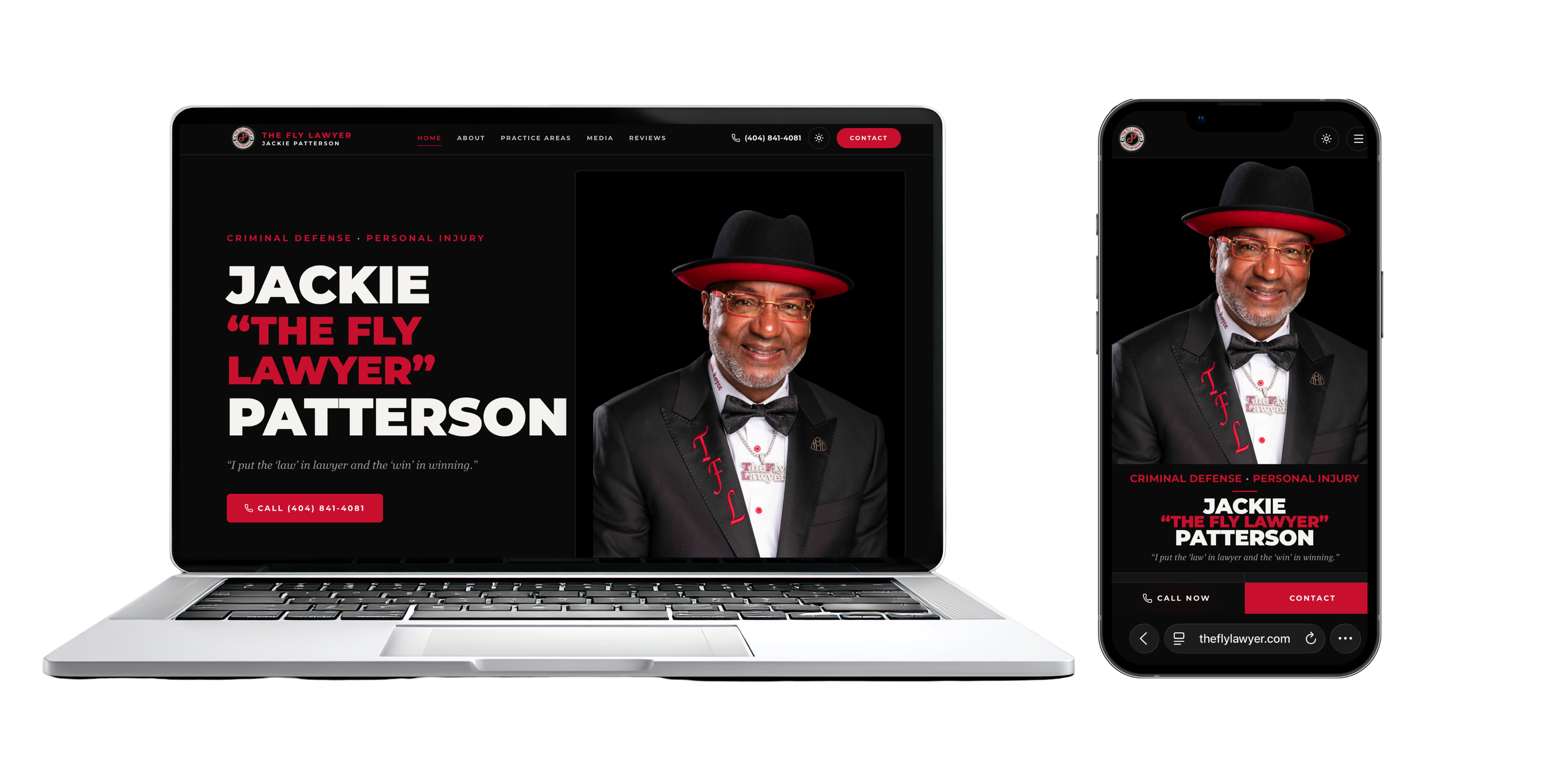 The Fly Lawyer shown on device mockups